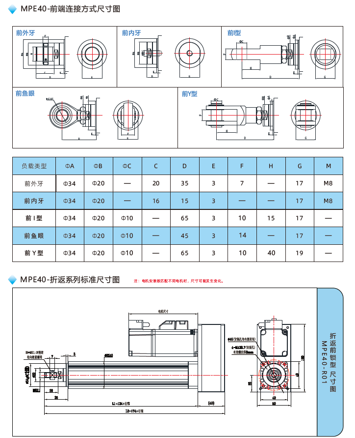 MPE40電動(dòng)缸前端連接方式尺寸圖 MPE40電動(dòng)缸前端連接方式尺寸圖