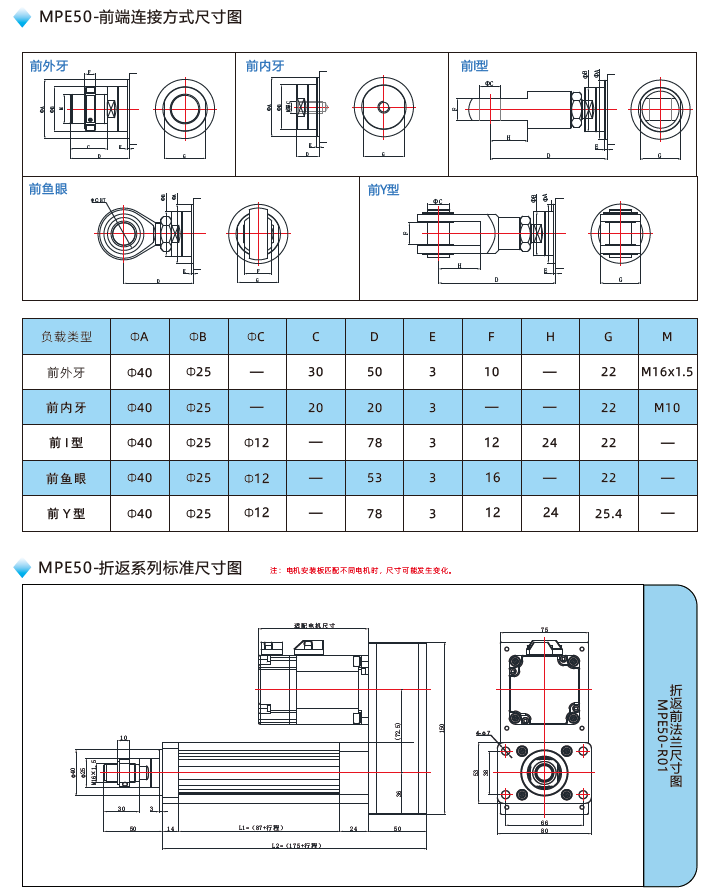 MPE50電動(dòng)缸前端連接方式尺寸圖 MPE50電動(dòng)缸前端連接方式尺寸圖